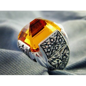 Nurullah Daştan Usta Citrine Stone Özel Kalemişi Gümüş Yüzük