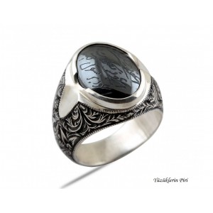 Nurullah Daştan İmzalı Hadid-i Sini Taşlı  Özel Kalemişi Gümüş Yüzük