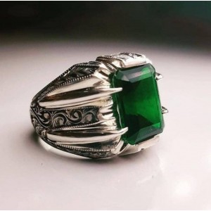 Nurullah Daştan Usta Yeşil Topaz İşlemeli Kalemişi Gümüş Yüzük