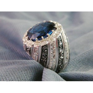 Safir Taşı Nurullah Daştan Usta Özel Tasarım Kalemişi Gümüş Yüzük