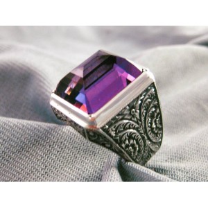Nurullah Daştan Usta Ametist Taşlı Kalemişi Gümüş Yüzük