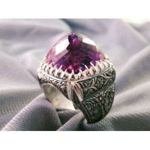 Nurullah Daştan Usta Ametist Taşlı Özel Tasarım Kalemişi Gümüş Yüzük