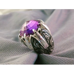 Ametist Taşlı Özel Kalemişi Gümüş Yüzük Nurullah Daştan Usta İmzasıyla