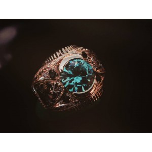 Nurullah Daştan Mavi Topaz Taşlı  Özel Kalemişi Gümüş Yüzük