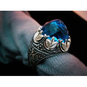 Nurullah Daştan Safir Topaz İşlemeli Kalemişi Günmüş Yüzük