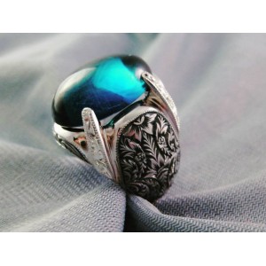 Nurullah Daştan Usta Safir Taşı Özel Tasarım Kalemişi Gümüş Yüzük