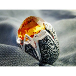 Citrine Safir Taşlı Nurullah Daştan Usta Özel Tasarım Kalemişi Gümüş Yüzük