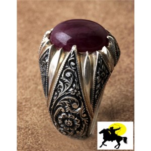 Nurullah Daştan Usta Burma Yakut Taşlı Özel Kalem işi Gümüş Yüzük