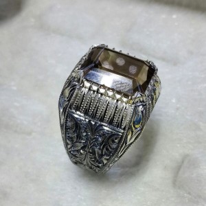 Nurullah Daştan Topaz İşlemeli Kalemişi Günmüş Yüzük