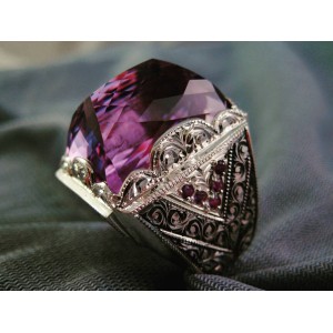 Nurullah Daştan Usta Ametist Taşlı Özel Kalemişi Gümüş Yüzük